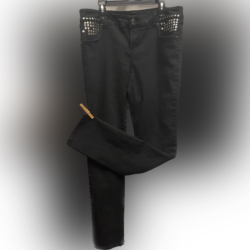 INC Denim Black Studded Skinny Leg Regular Fit Jeans • Size 8
